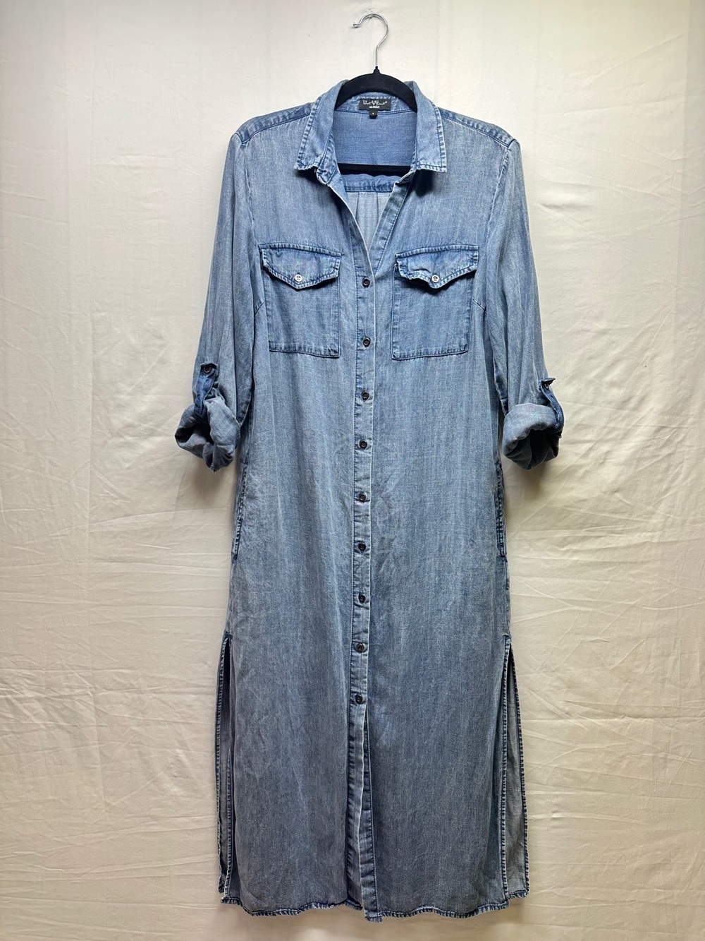 Velvet Heart Light Blue Chambray Denim Tencel Maxi Shirt Dress